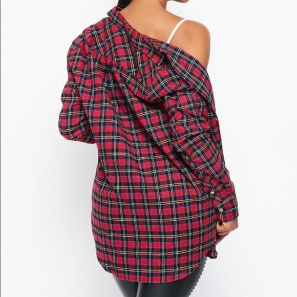 NEW FALL UNISEX TRENDY RED MULTI PLAID FLANNEL LONG SLEEVE BUTTON UP SHIRT - Picture 3 of 7